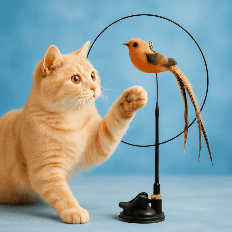 Cat Teaser Stick with Suction Cup – Long-Lasting Feather Wand Toy