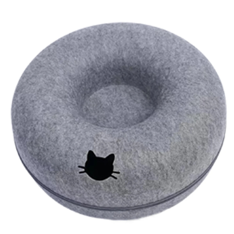 Felt Donut Cat Bed with Breather Hole - 2-in-1 Tunnel & Hideaway