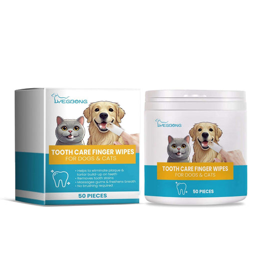 Pet tooth cleaning finger wipes for dogs and cats to remove plaque and freshen breath