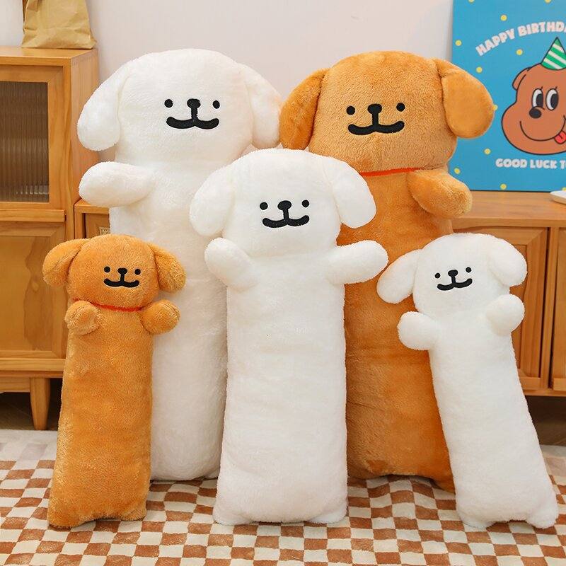 Line Dog Long Pillow plush toy in white and brown with PP cotton filling, 100cm length