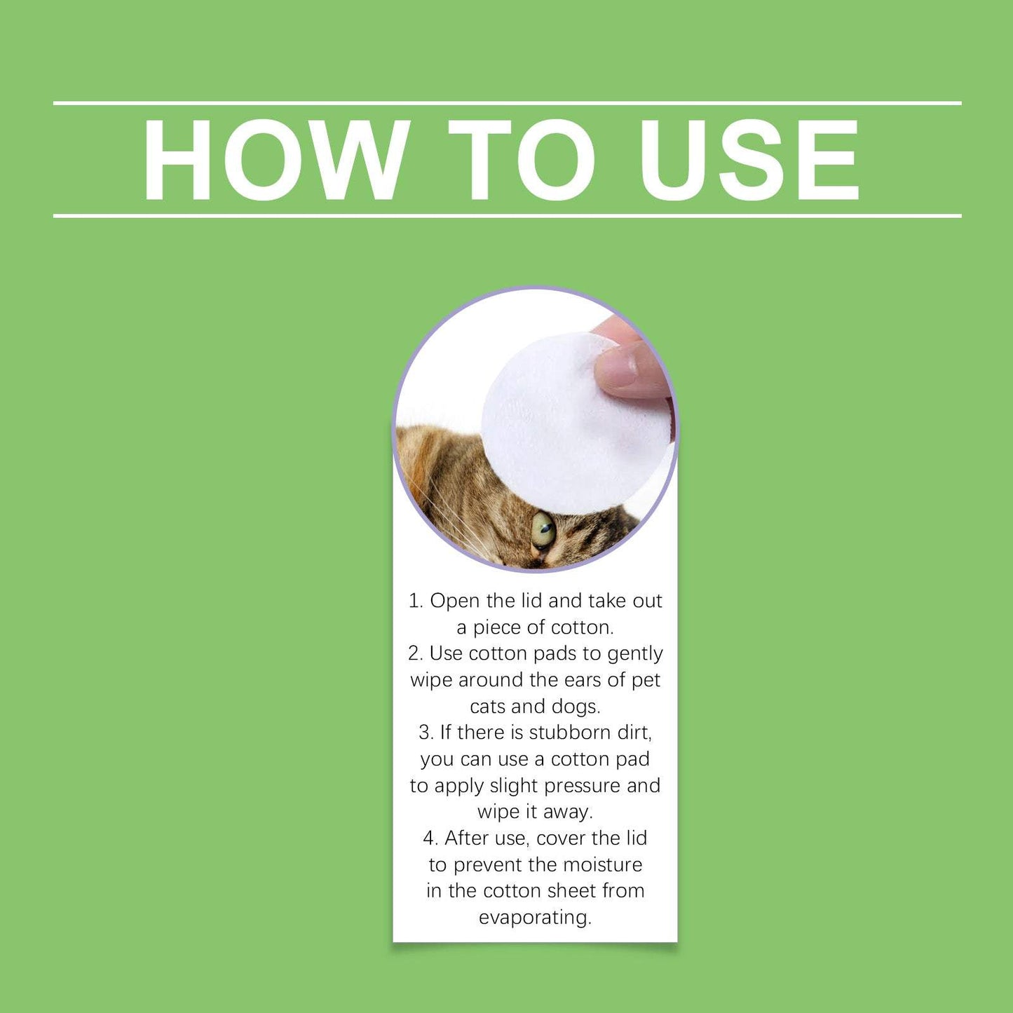 Ear cleaning pad with natural extracts soothing cat and dog ear discomfort and cleaning dirt
