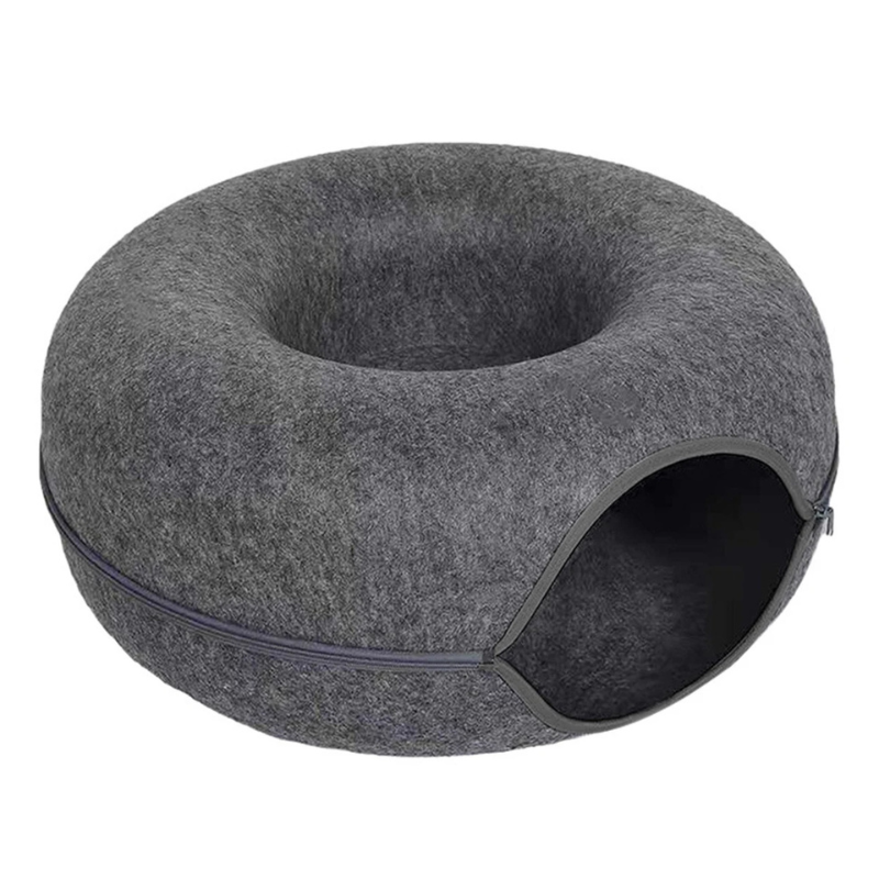 Felt Donut Cat Bed with Breather Hole - 2-in-1 Tunnel & Hideaway