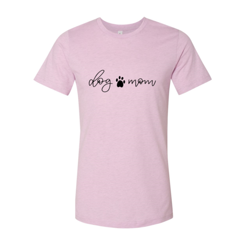 Woman wearing a black Dog Mom T-shirt made of soft ring spun cotton by Bella Canvas
