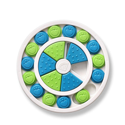 S-shaped and square pet intelligence feeding toys in white and blue for dogs