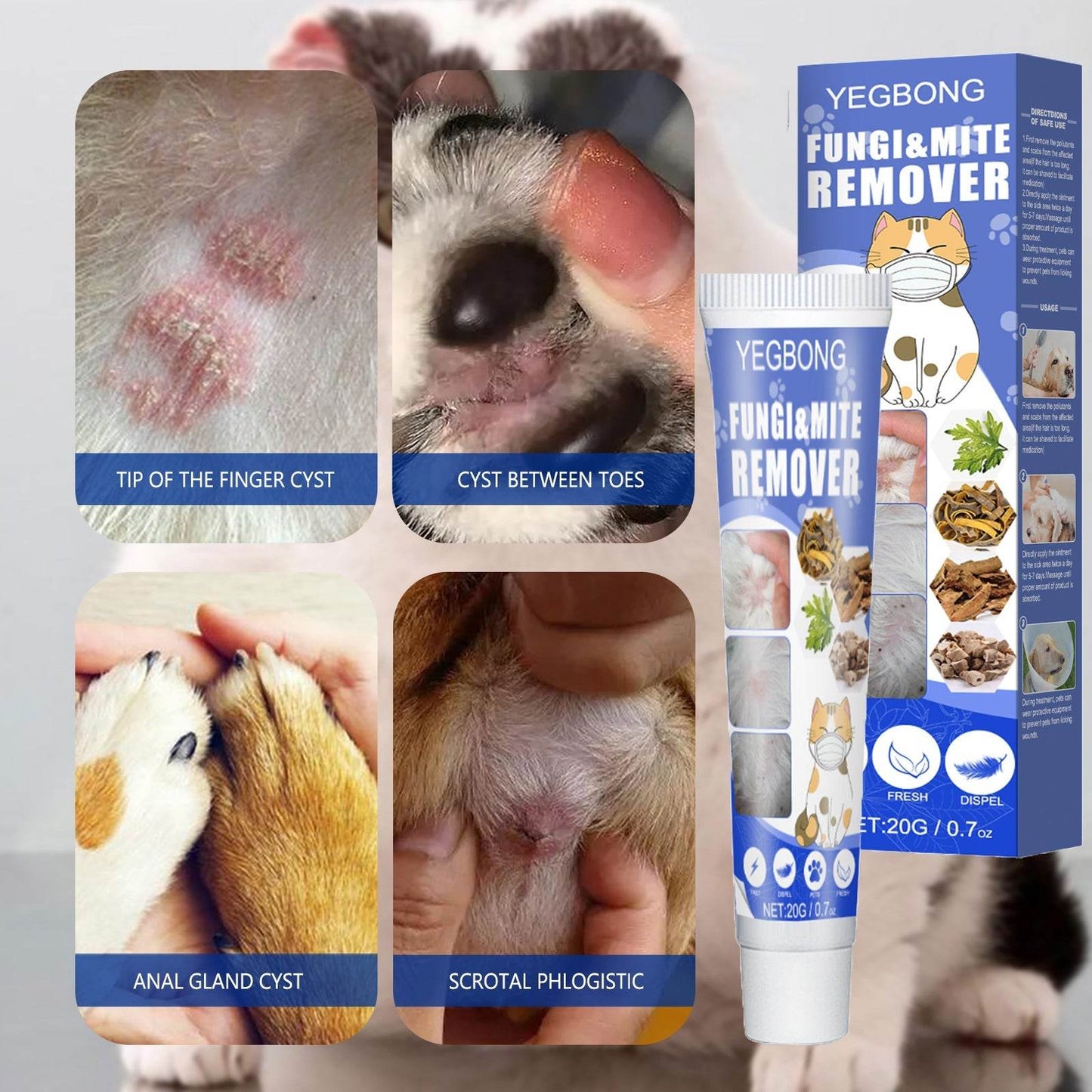 Pet mite relief cream for dogs and cats skin itching and mite removal topical care