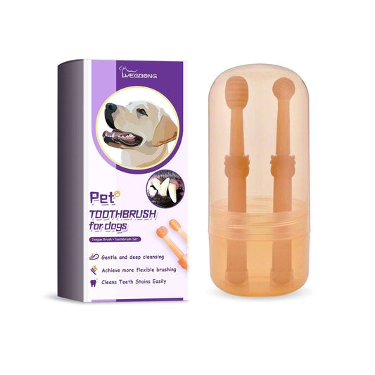 Pet toothbrush for dogs with silicone bristles for gentle tongue and teeth cleaning