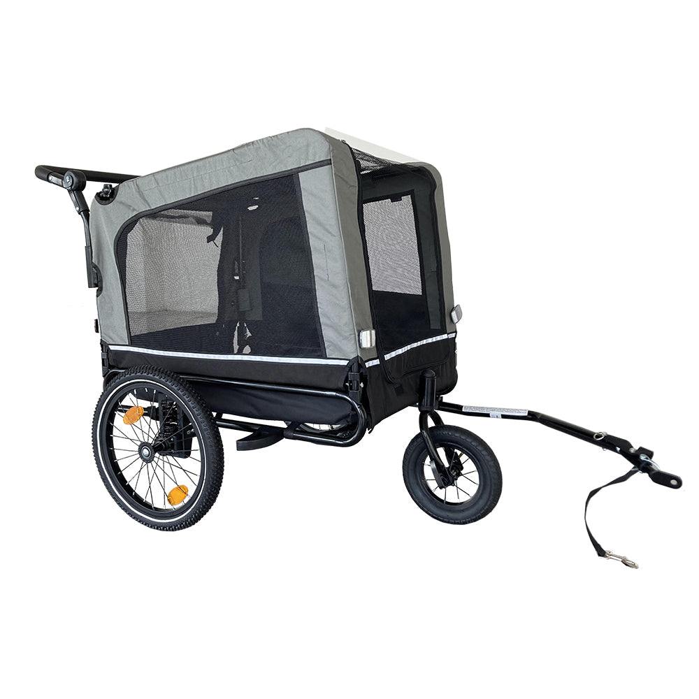 Outdoor heavy duty foldable utility pet stroller dog carrier bicycle trailer in black and gray steel frame