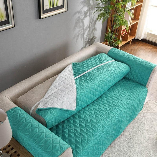 Modern plain dyed sofa couch cover slipcover on sectional sofa armrest protector reversible removable polyester furniture throw mat