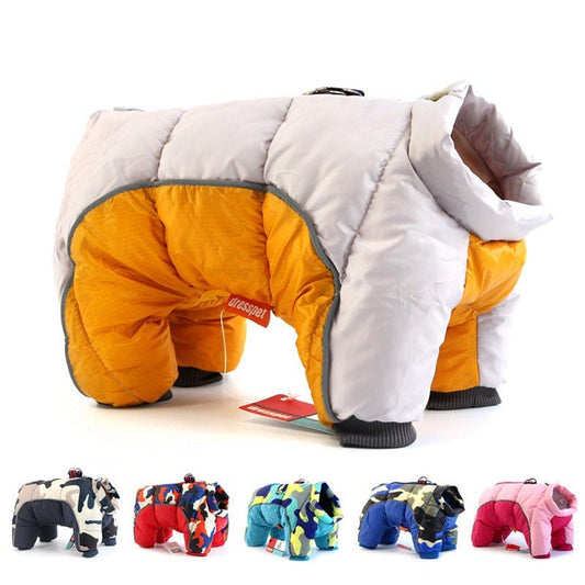 Small dog wearing thickened warm down jacket winter coat for pets