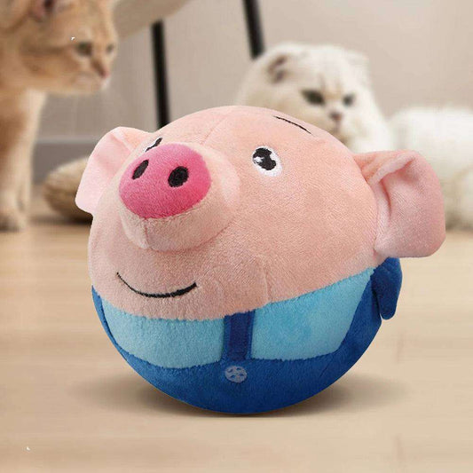Electronic pet dog toy plush bouncing ball with music vibration and squeaker for interactive chewing and play