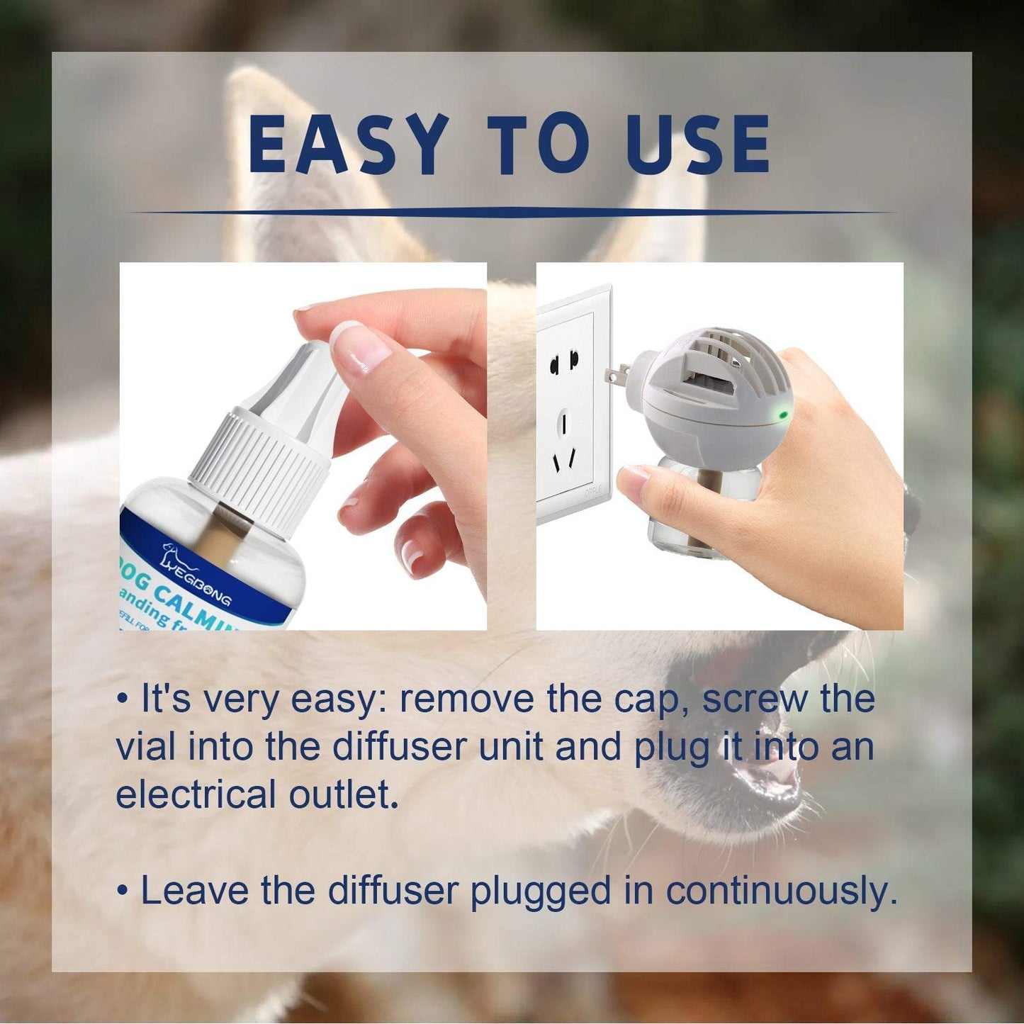 Pet Emotional Care Solution diffuser with lavender extract for calming cats and dogs