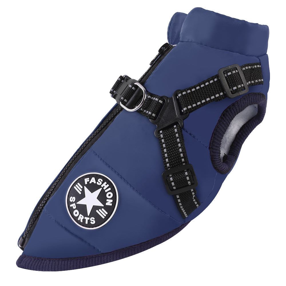 Waterproof and warm pet clothing sleeveless dog cotton coat with zipper and stand-up collar in multiple colors