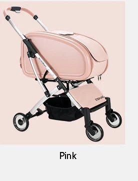 Lightweight foldable four-wheeled cart for small to medium pet dogs and cats in transparent white and pink colors