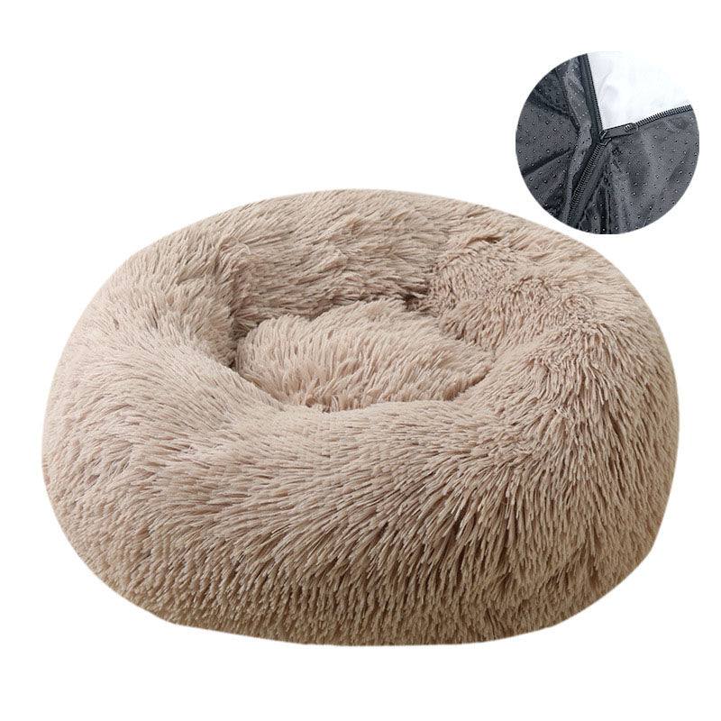 Removable and washable round plush velvet dog and cat bed in multiple sizes and colors