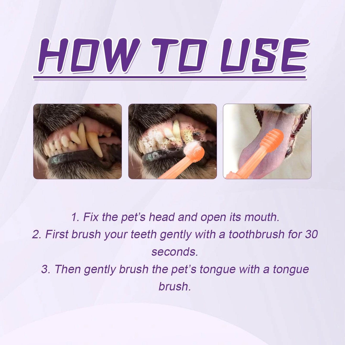 Pet toothbrush for dogs with silicone bristles for gentle tongue and teeth cleaning