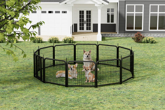 Outdoor 12-piece black iron dog fence, 24-inch portable playpen for small pets
