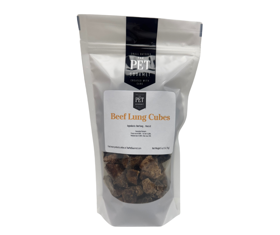 Beef Lung Cube 5 oz dry crunchy pet treat in resealable pouch