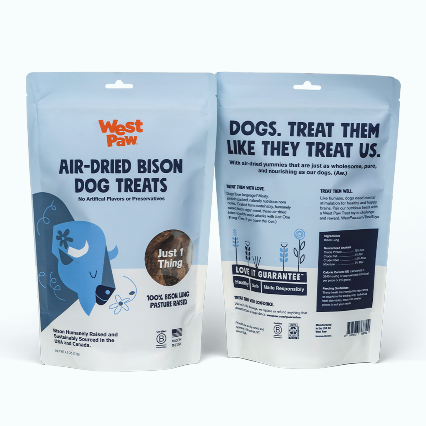 Air-dried 100% bison lung dog treat, high-protein natural chew, grain-free and gluten-free