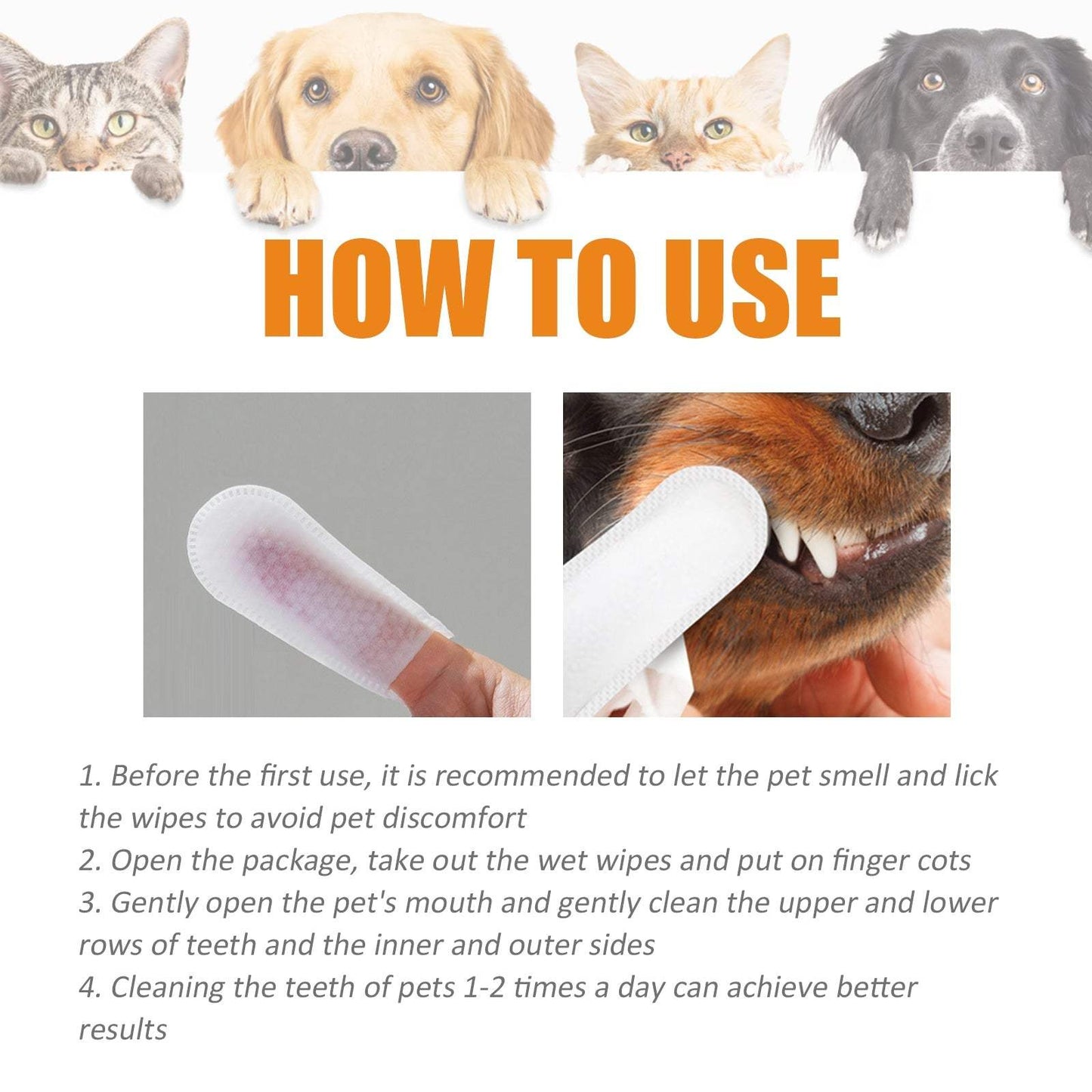 Dog and Cat Tooth Cleaning Finger Set - Pet Oral Care, Fresh BreathDog cat tooth cleaning finger set with wet wipe and finger cover cleaning pet teeth and gums