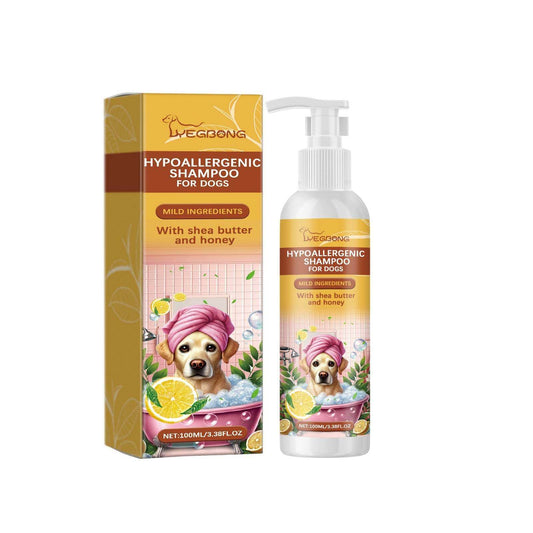 Hypoallergenic dog shampoo with shea butter and honey for gentle cleansing and healthy skin