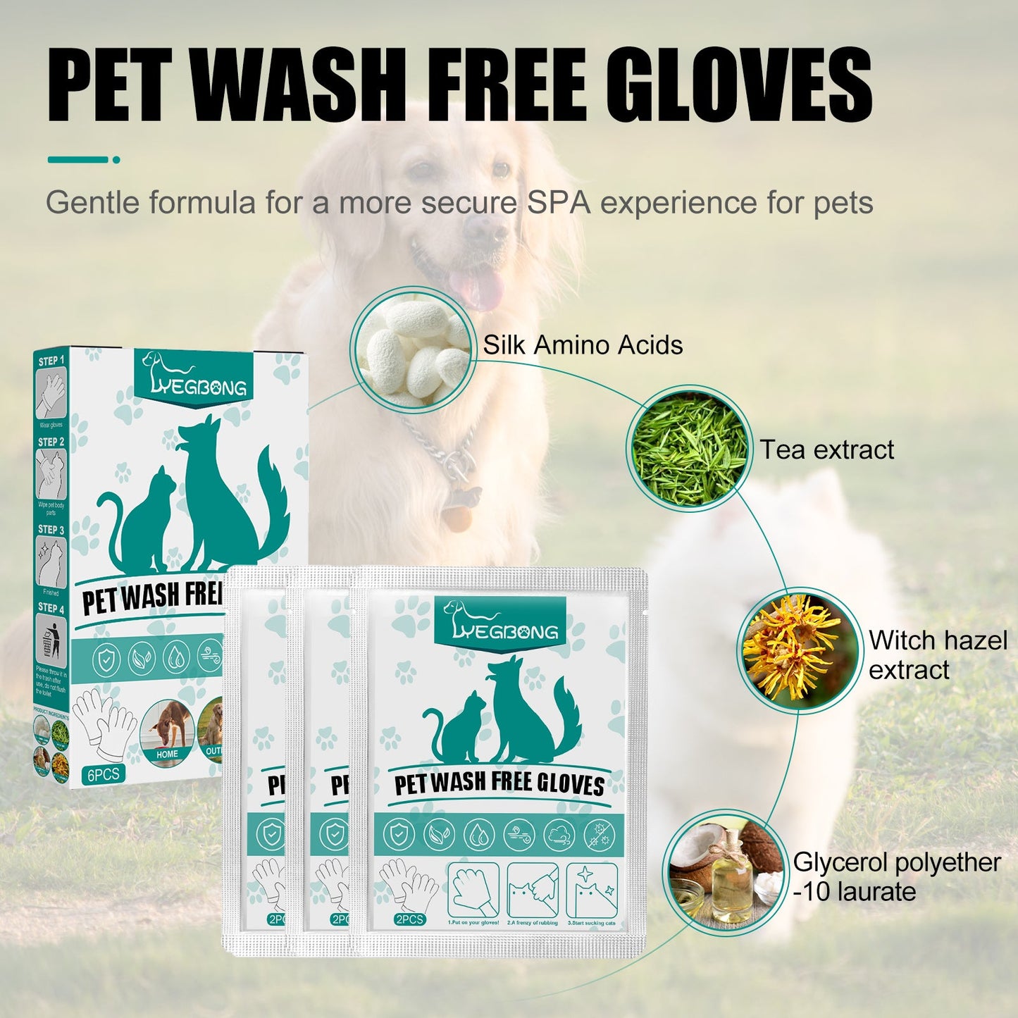 Pet Leave-In Cleaning Gloves Dog Bath Cat Clean Dry Cleaning Gloves Deodorizing Odor Removal