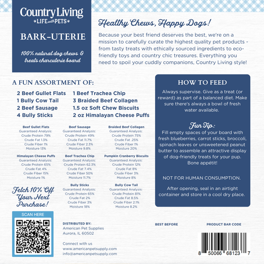 Country Living Bark-Uterie Board natural dog treats variety pack with high-protein, grain-free chews for all dog sizes