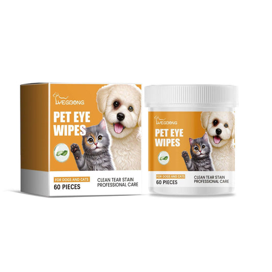 Pet eye wipes for cats and dogs, 60 pieces, clean tear stain, professional eye care with witch hazel and glycerin.