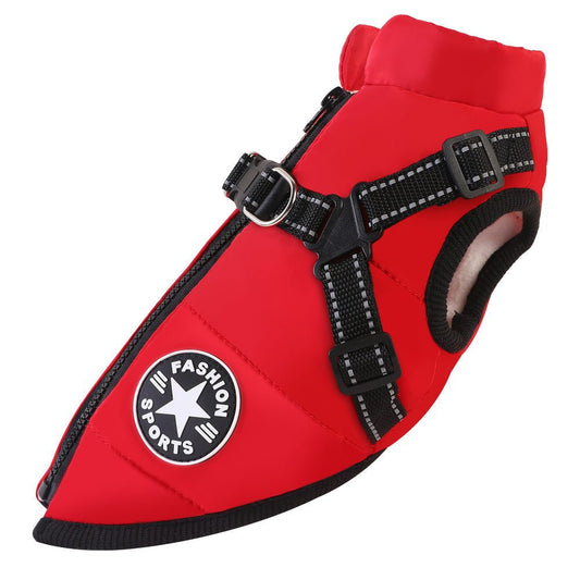 Waterproof and warm dog cotton coat with stand-up collar and zipper closure in multiple colors