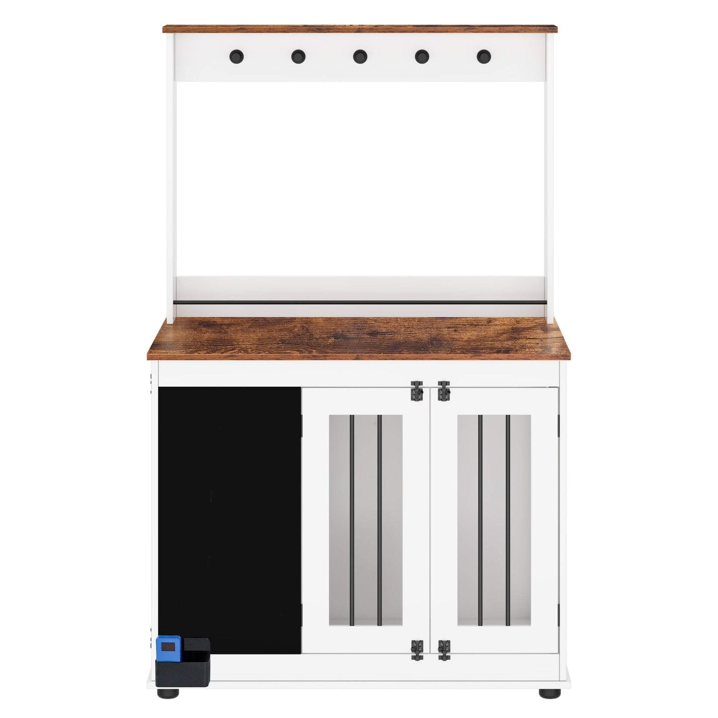 White vintage heavy wooden dog crate with double doors and chalkboard for large dogs up to 70 pounds