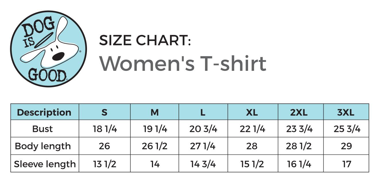 Never Drink Alone women's blue V-neck t-shirt with dog graphic, soft cotton blend, size chart included