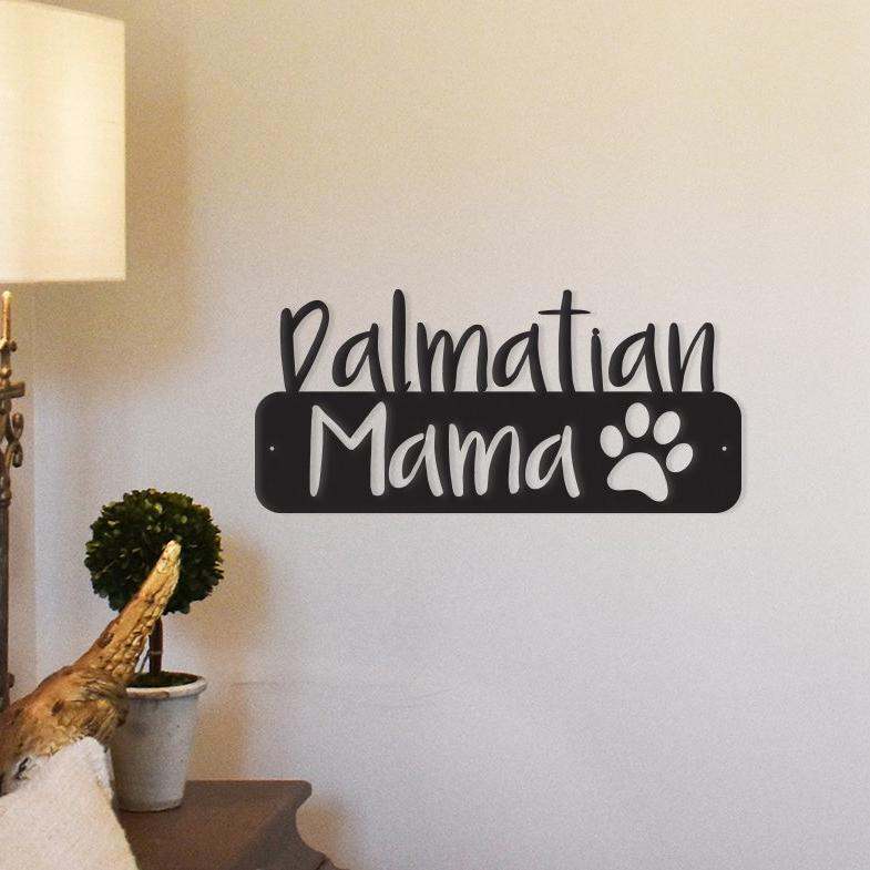 Dalmatian Mama metal wall art made of powder-coated steel for indoor or outdoor decor