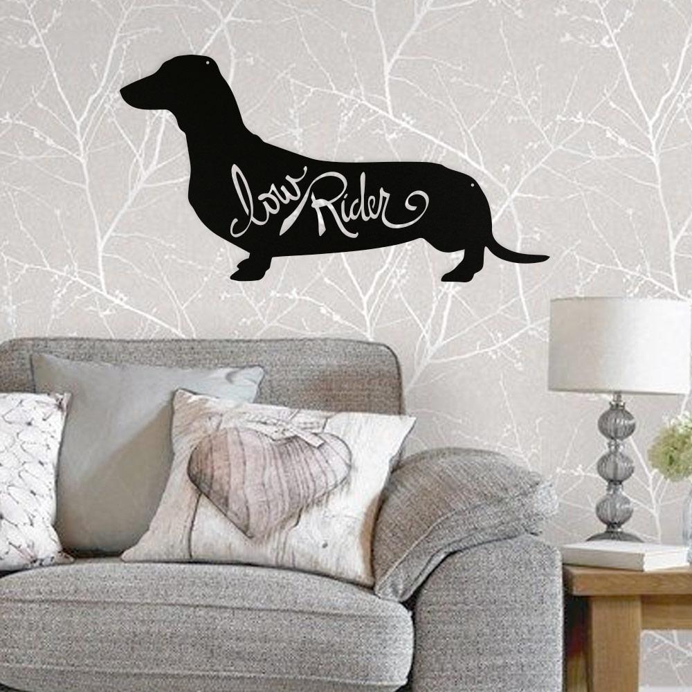 Dachshund Low Rider metal wall art made of steel, powder coated and weather-resistant decor
