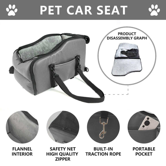 Portable pet bed car travel cushion for small dogs on center console