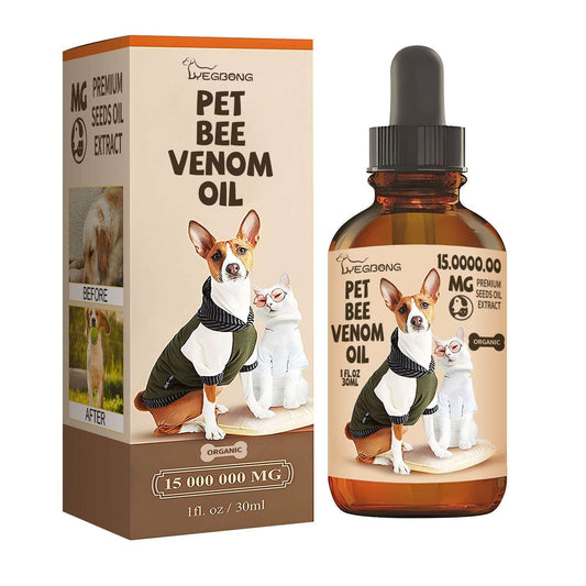 Pet Bee Venom Oil bottle with natural ingredients for pet joint care