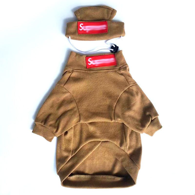 Trendy pet clothing set with coat and hat for small dogs in various colors and sizes