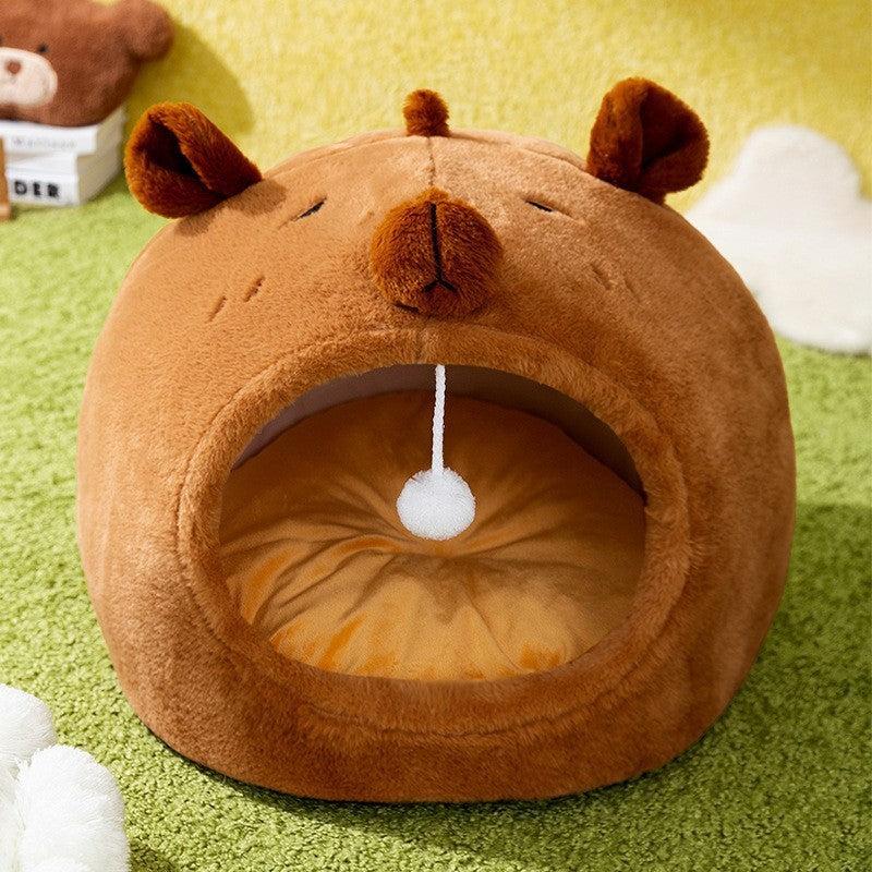 Brown Toast style pet cat bed made of lamb wool and sponge, cozy and warm for autumn and winter use