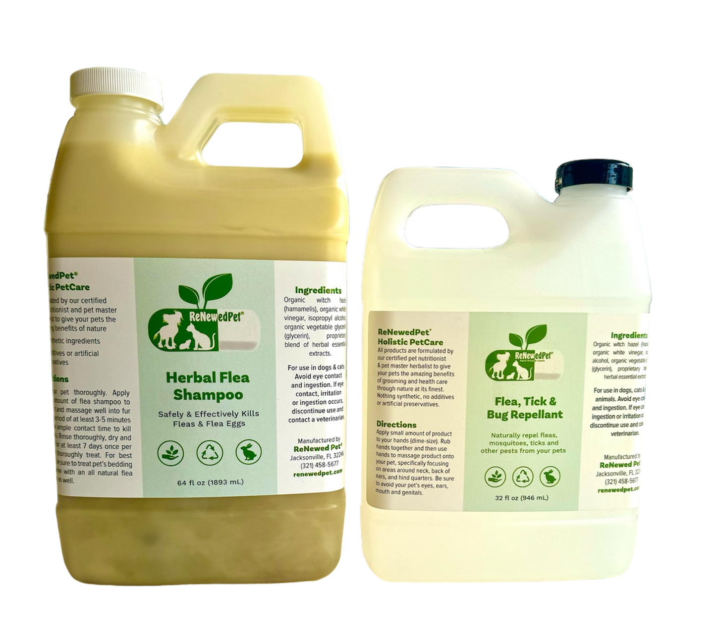 Flea-X Kit with natural herbal flea shampoo and flea, tick, and bug repellent for pets