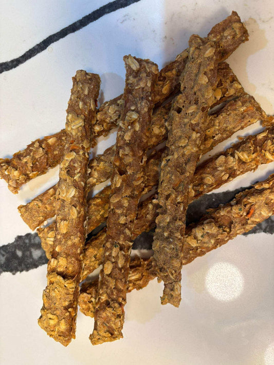Organic fruit and veggie sticks and turkey pumpkin jerky dog treats bundle