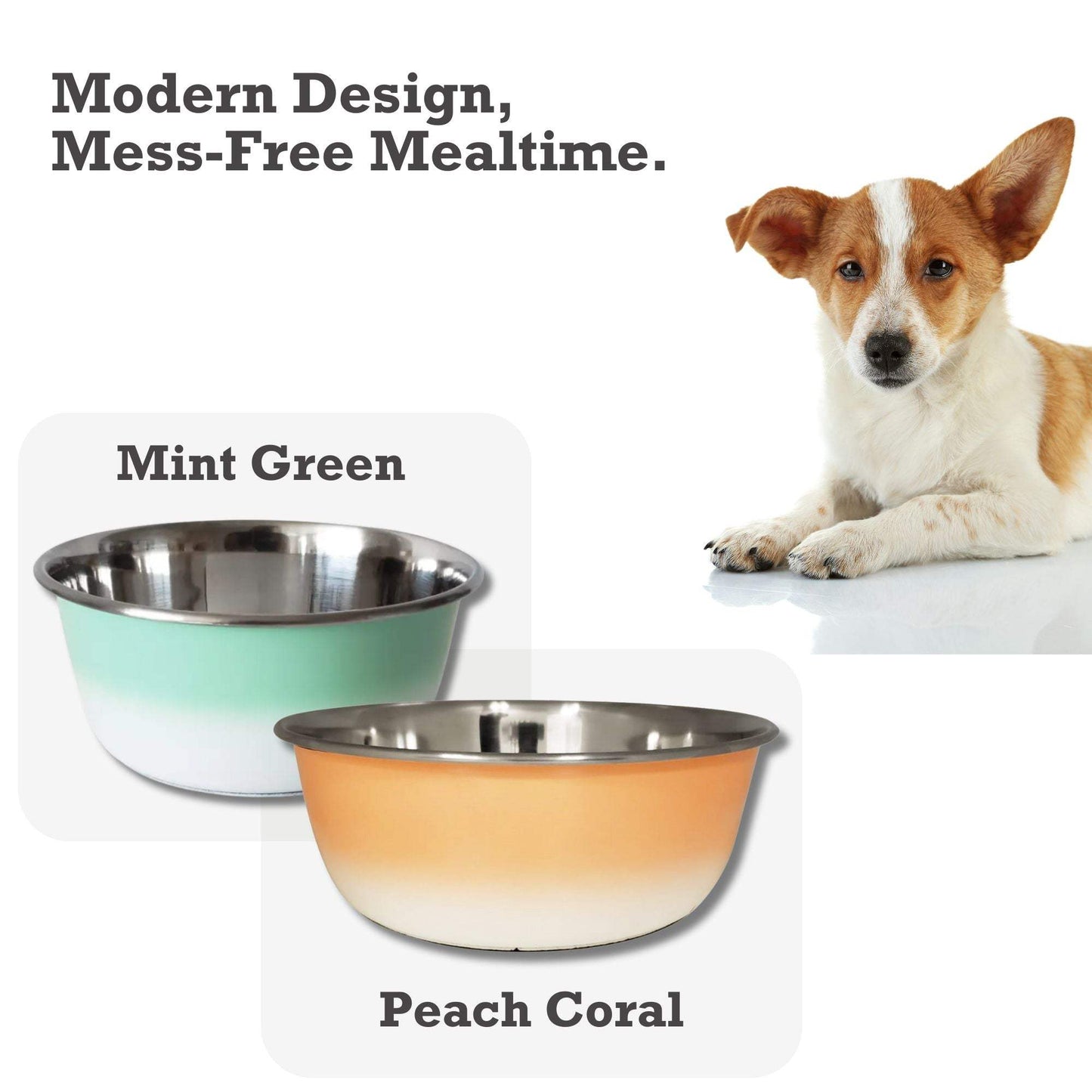 Mint green stainless steel deep dog bowl for small, medium, and large dogs