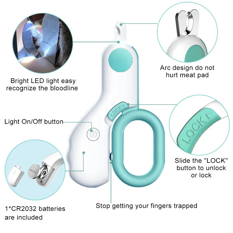LED Pet Nail Clipper Claw Grooming Scissors for Cats Small Dogs