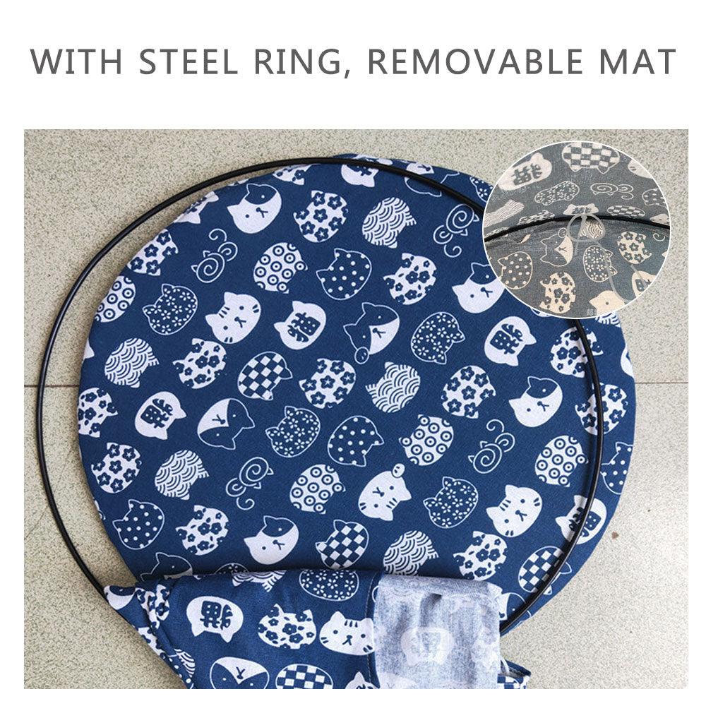 Blue printed pet hammock with steel ring and removable mat for cats and small pets