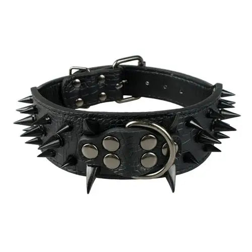 2" Wide Spiked Studded Leather Dog Collar – Adjustable for Large Dogs