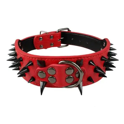 2" Wide Spiked Studded Leather Dog Collar – Adjustable for Large Dogs