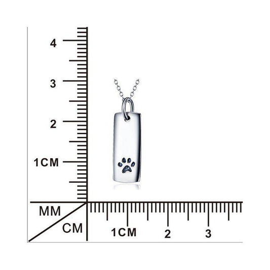 Ladies glossy square sterling silver dog paw print tag necklace on cable chain