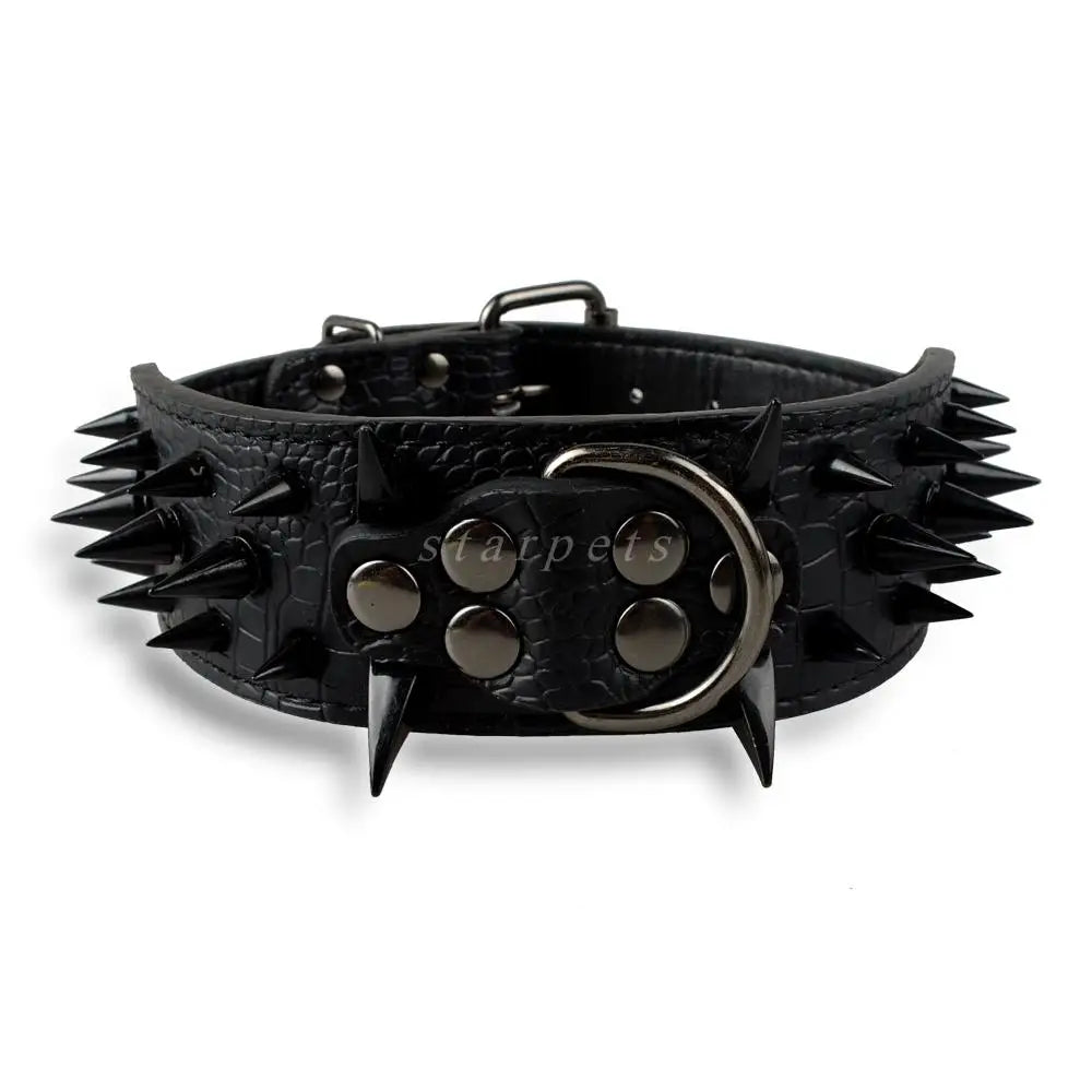 2" Wide Spiked Studded Leather Dog Collar – Adjustable for Large Dogs
