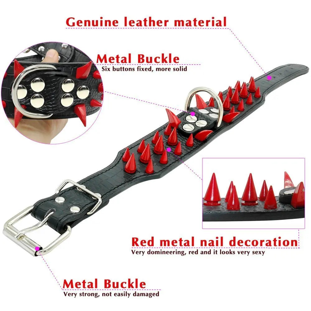 2" Wide Spiked Studded Leather Dog Collar – Adjustable for Large Dogs