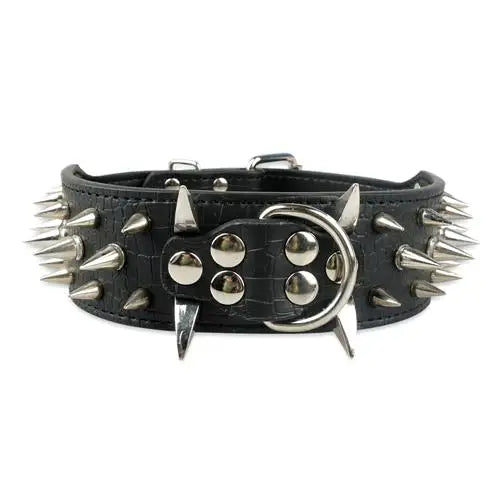 2" Wide Spiked Studded Leather Dog Collar – Adjustable for Large Dogs