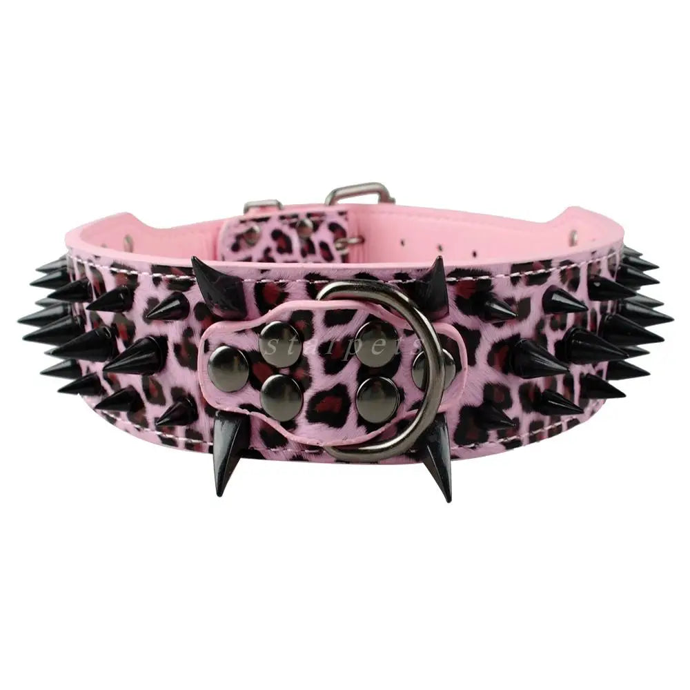2" Wide Spiked Studded Leather Dog Collar – Adjustable for Large Dogs