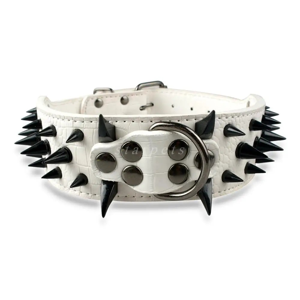2" Wide Spiked Studded Leather Dog Collar – Adjustable for Large Dogs