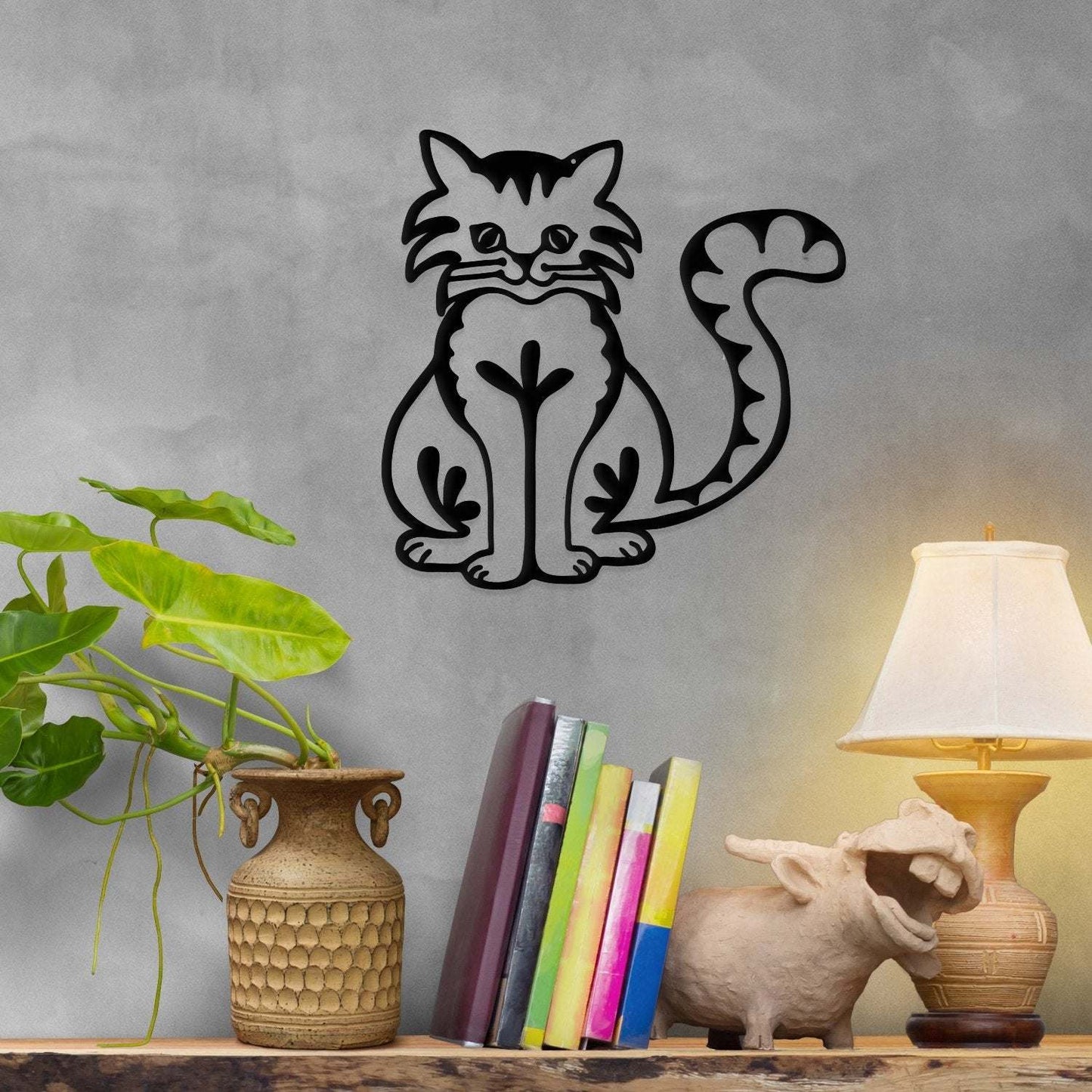 Happy Cat Metal Wall Art steel smiling cat wall décor 12x12 inches durable powder coated made in USA